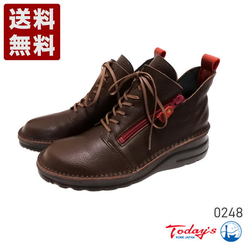 【TODAY's 0248 ダークブラウンカーマイン】幅広4E サイドジップレースアップミドルブーツ