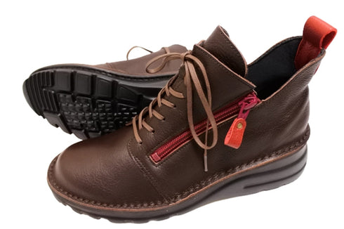 【TODAY's 0248 ダークブラウンカーマイン】幅広4E サイドジップレースアップミドルブーツ