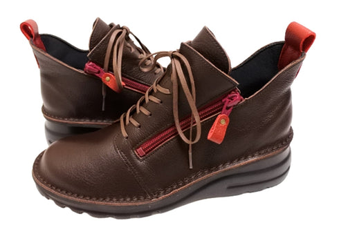 【TODAY's 0248 ダークブラウンカーマイン】幅広4E サイドジップレースアップミドルブーツ