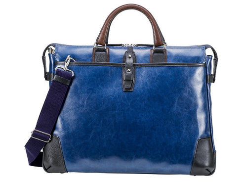 【豊岡鞄 木和田正昭商店 080117 ブルー】どんなシーンにも合う帆布と本革シングルブリーフケース
