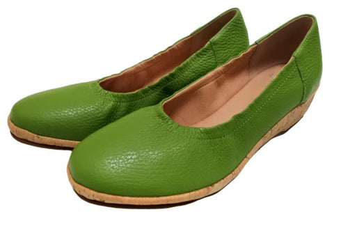 【arui_toe 1100 グリーン】伸縮ゴムの本革コンフォートスリッポン