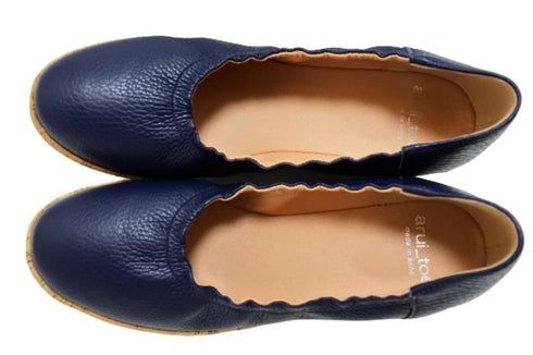 【arui_toe 1100 ネイビー】伸縮ゴムの本革コンフォートスリッポン