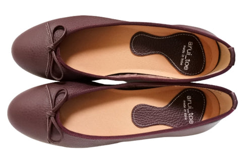 【arui_toe 1701 バーガンディー】リボンモチーフ本革パンプス