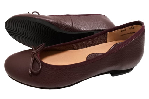【arui_toe 1701 バーガンディー】リボンモチーフ本革パンプス