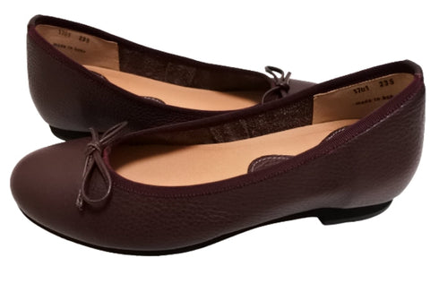 【arui_toe 1701 バーガンディー】リボンモチーフ本革パンプス