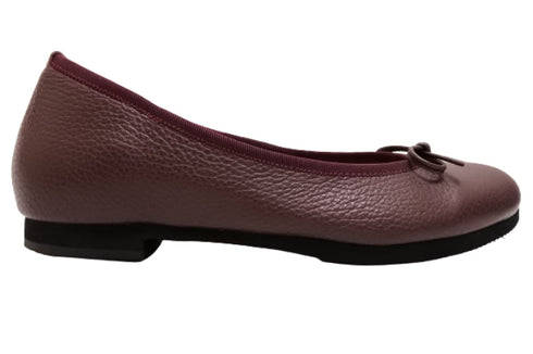 【arui_toe 1701 バーガンディー】リボンモチーフ本革パンプス