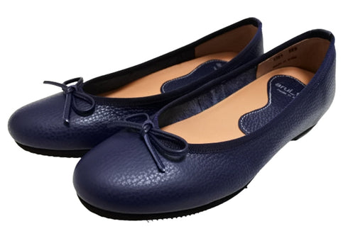 【arui_toe 1701 ネイビー】リボンモチーフ本革パンプス