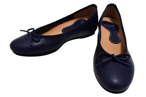 【arui_toe 1701 ネイビー】リボンモチーフ本革パンプス