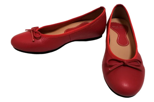 【arui_toe 1701 レッド】リボンモチーフ本革パンプス