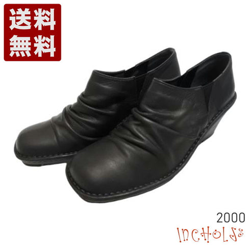 【インコルジェ2000 ブラック】本革ウェッジハイヒールブーティ
