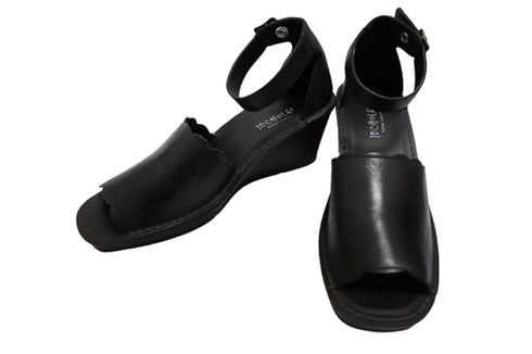 【インコルジェ2023 ブラック】ウェッジハイヒールストラップサンダル