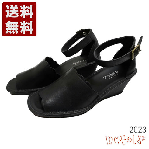 【インコルジェ2023 ブラック】ウェッジハイヒールストラップサンダル