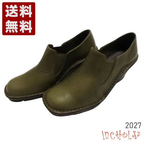 【インコルジェ 2027 オリーブ】ウェッジハイヒールスリッポンシューズ