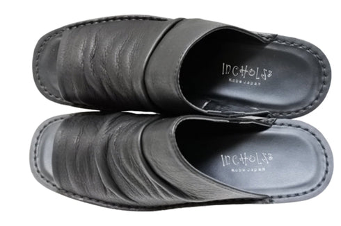 【インコルジェ 2036 ブラック】本革ウェッジハイヒールオープントゥサンダル