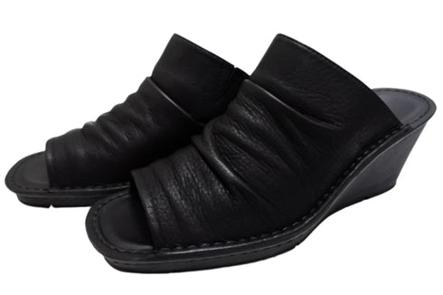 【インコルジェ 2036 ブラック】本革ウェッジハイヒールオープントゥサンダル