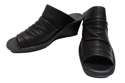 【インコルジェ 2036 ブラック】本革ウェッジハイヒールオープントゥサンダル