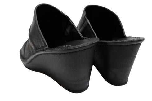 【インコルジェ 2036 ブラック】本革ウェッジハイヒールオープントゥサンダル