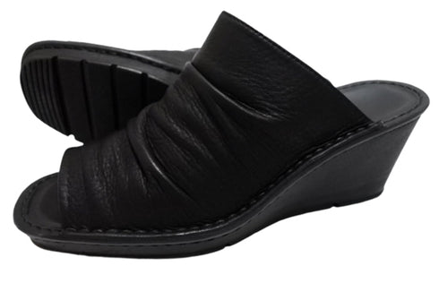 【インコルジェ 2036 ブラック】本革ウェッジハイヒールオープントゥサンダル