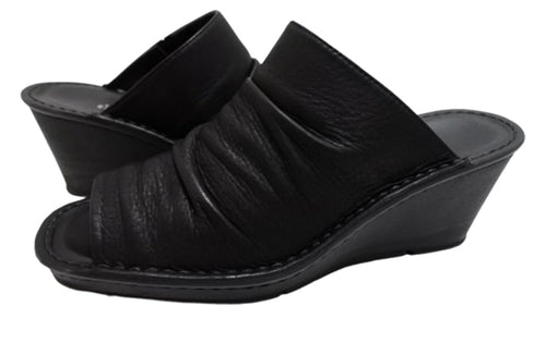 【インコルジェ 2036 ブラック】本革ウェッジハイヒールオープントゥサンダル