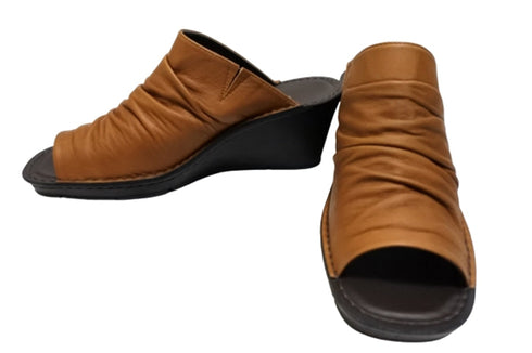 【インコルジェ 2036 ブラウン】本革ウェッジハイヒールオープントゥサンダル