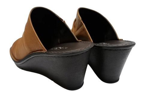 【インコルジェ 2036 ブラウン】本革ウェッジハイヒールオープントゥサンダル