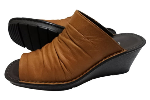 【インコルジェ 2036 ブラウン】本革ウェッジハイヒールオープントゥサンダル