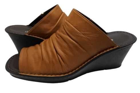 【インコルジェ 2036 ブラウン】本革ウェッジハイヒールオープントゥサンダル