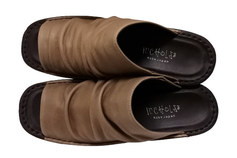 【インコルジェ 2036 オークベージュ】本革ウェッジハイヒールオープントゥサンダル