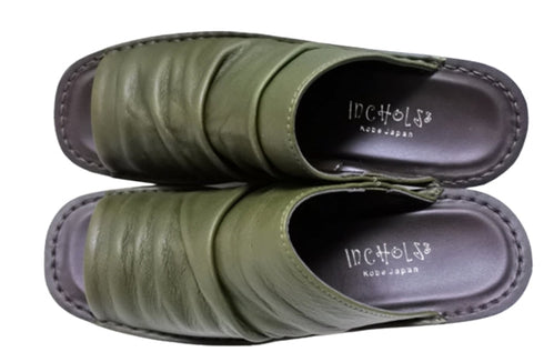 【インコルジェ 2036 オリーブ】本革ウェッジハイヒールオープントゥサンダル