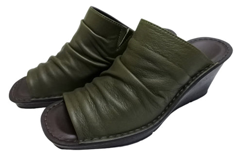 【インコルジェ 2036 オリーブ】本革ウェッジハイヒールオープントゥサンダル