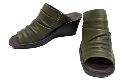 【インコルジェ 2036 オリーブ】本革ウェッジハイヒールオープントゥサンダル