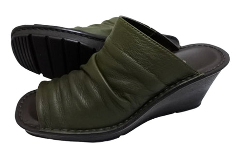 【インコルジェ 2036 オリーブ】本革ウェッジハイヒールオープントゥサンダル