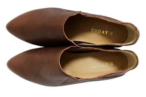 【TODAY'S 2418 ダークブラウン】本革ポインテッドトゥ サイドゴアフラットシューズ