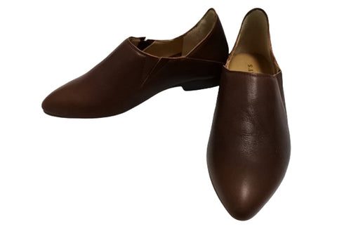 【TODAY'S 2418 ダークブラウン】本革ポインテッドトゥ サイドゴアフラットシューズ