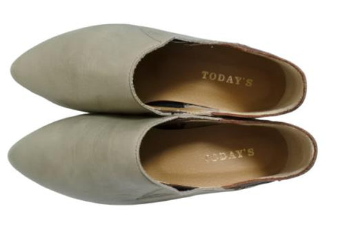 【TODAY'S 2418 グレー】本革ポインテッドトゥ サイドゴアフラットシューズ