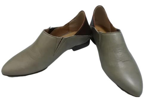 【TODAY'S 2418 グレー】本革ポインテッドトゥ サイドゴアフラットシューズ