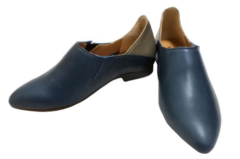 【TODAY'S 2418 ネイビー】本革ポインテッドトゥ サイドゴアフラットシューズ