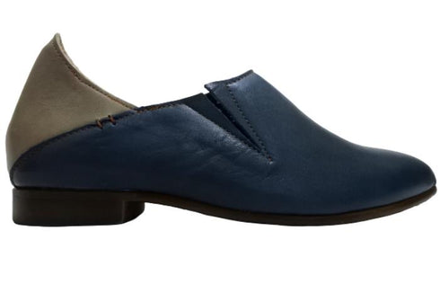 【TODAY'S 2418 ネイビー】本革ポインテッドトゥ サイドゴアフラットシューズ