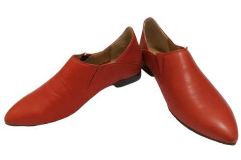 【TODAY'S 2418 レッド】本革ポインテッドトゥ サイドゴアフラットシューズ