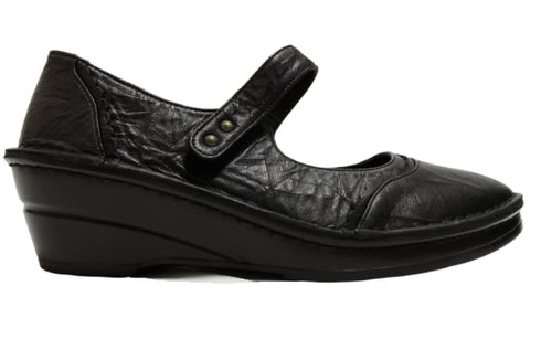 【インコルジェ3211 ブラック】レース風飾りつき上品ストラップシューズ