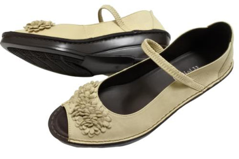 【インコルジェ 3221 ベージュ】フラワーモチーフオープントゥシューズ