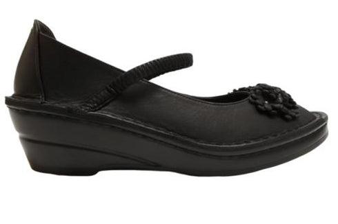 【インコルジェ 3221 ブラック】フラワーモチーフオープントゥシューズ