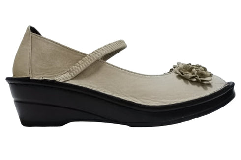 【インコルジェ 3221 グレージュ】フラワーモチーフオープントゥシューズ