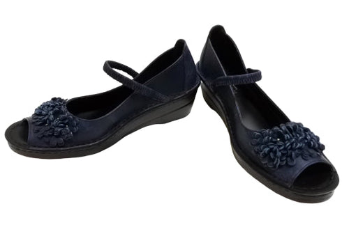 【インコルジェ 3221 ネイビー】フラワーモチーフオープントゥシューズ
