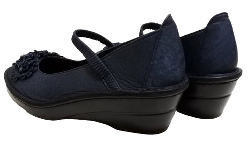 【インコルジェ 3221 ネイビー】フラワーモチーフオープントゥシューズ