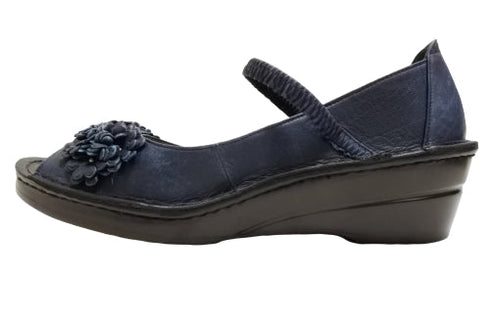【インコルジェ 3221 ネイビー】フラワーモチーフオープントゥシューズ