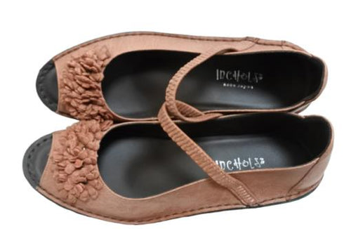 【インコルジェ 3221 ピンク】フラワーモチーフオープントゥシューズ