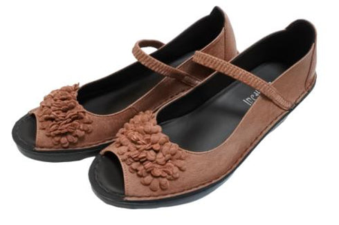 【インコルジェ 3221 ピンク】フラワーモチーフオープントゥシューズ