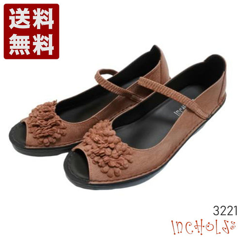 【インコルジェ 3221 ピンク】フラワーモチーフオープントゥシューズ