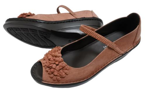 【インコルジェ 3221 ピンク】フラワーモチーフオープントゥシューズ